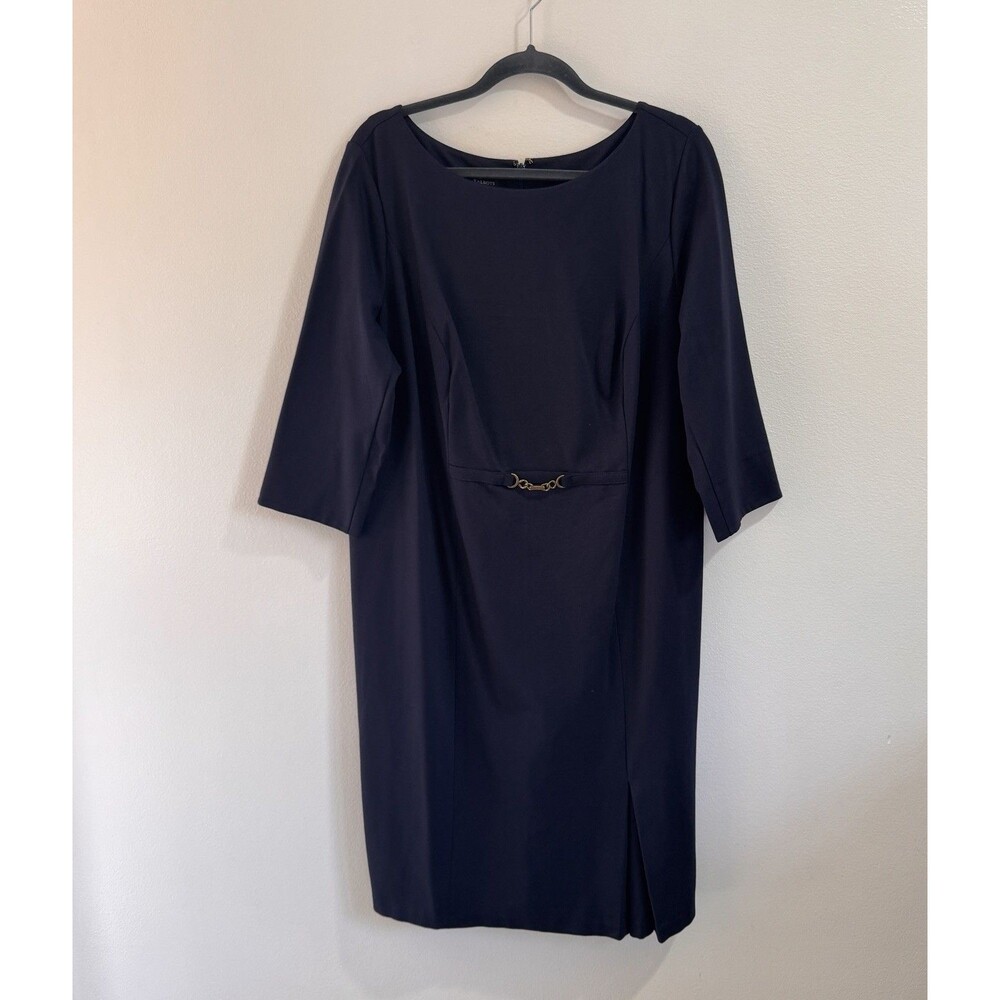NWOT Talbots Shirt Dress 16W Navy Blue Horsebit Metal Sheath 3/4 Sleeve Nautical